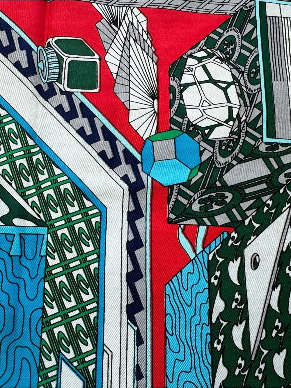 Designer-style Blue & Red 90CM Silk Scarf